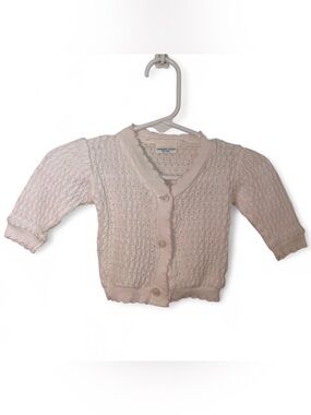 Vintage Princess Linens Baby Knit Cardigan - white with baby scallop pink trim